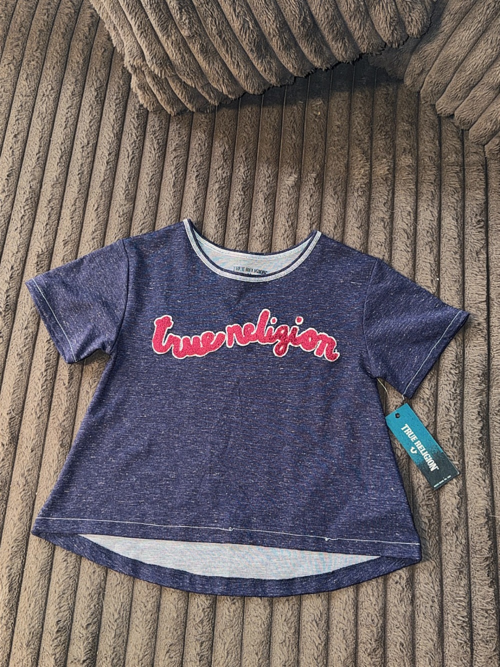 True Religion Navy Short Sleeve Tee with Red Logo